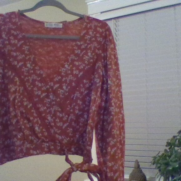 Harvest Orange Faux Wrap Blouse Lucky Brand Size Small - Picture 4 of 5